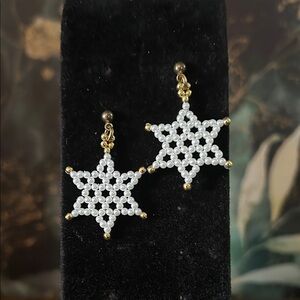 Star of David Pearl Gold Earrings